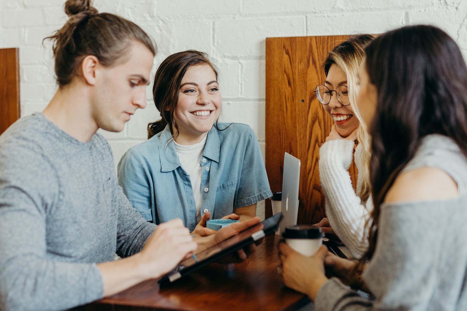 Friends talking over coffee